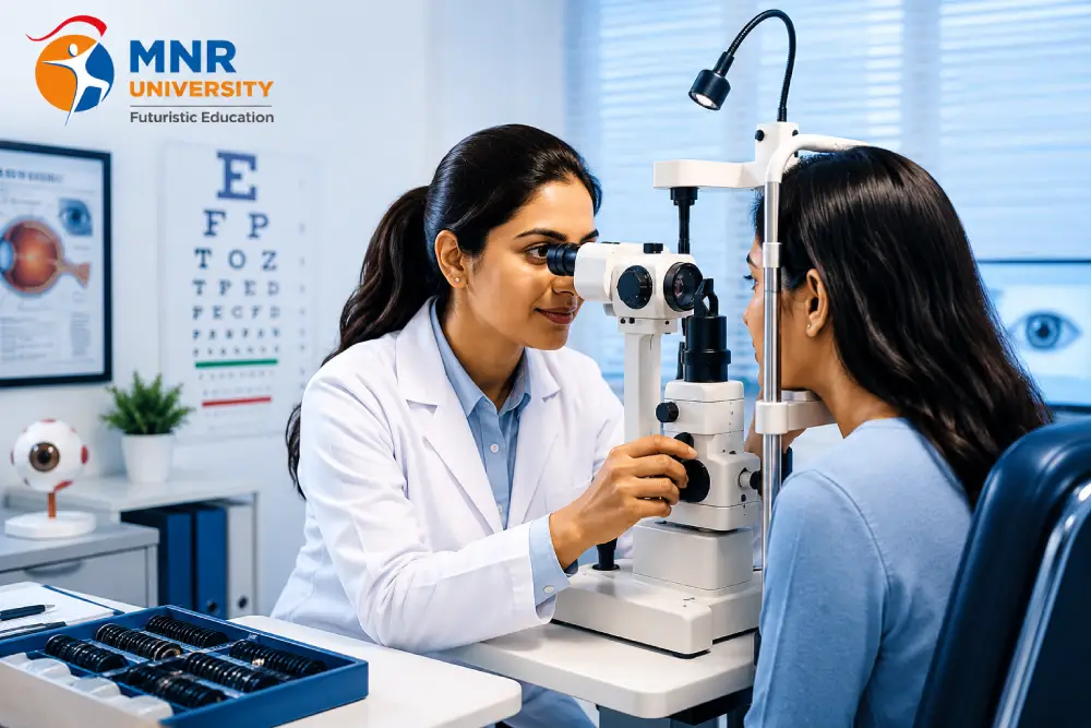 Bachelor of Optometry Course Details – Optometry student undergoing an eye examination in a clinical setting
