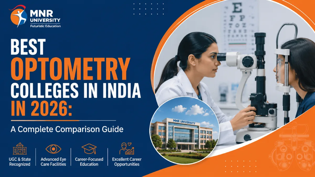Optometry colleges in India: An optometry student using a slit lamp to examine a patient's eye at an eye hospital in India.